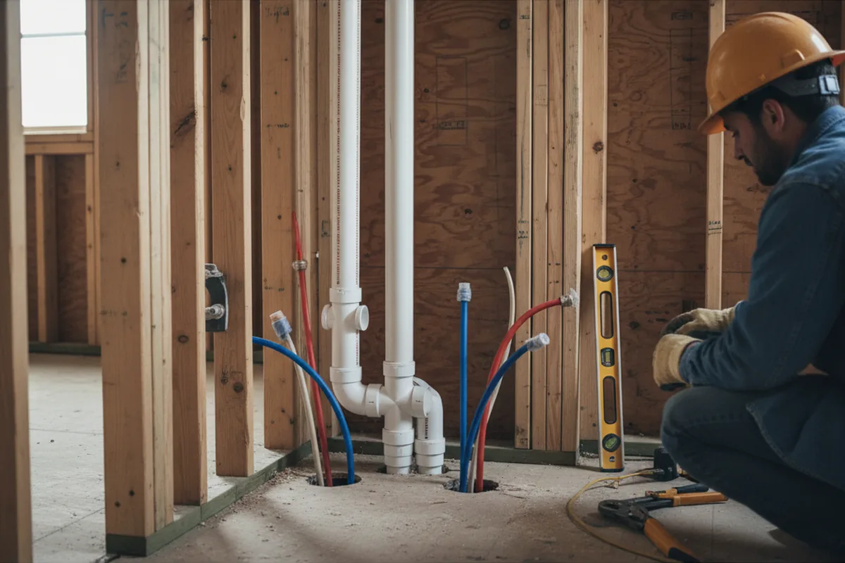 Drain and supply rough-in during Leak Detection in Dumont